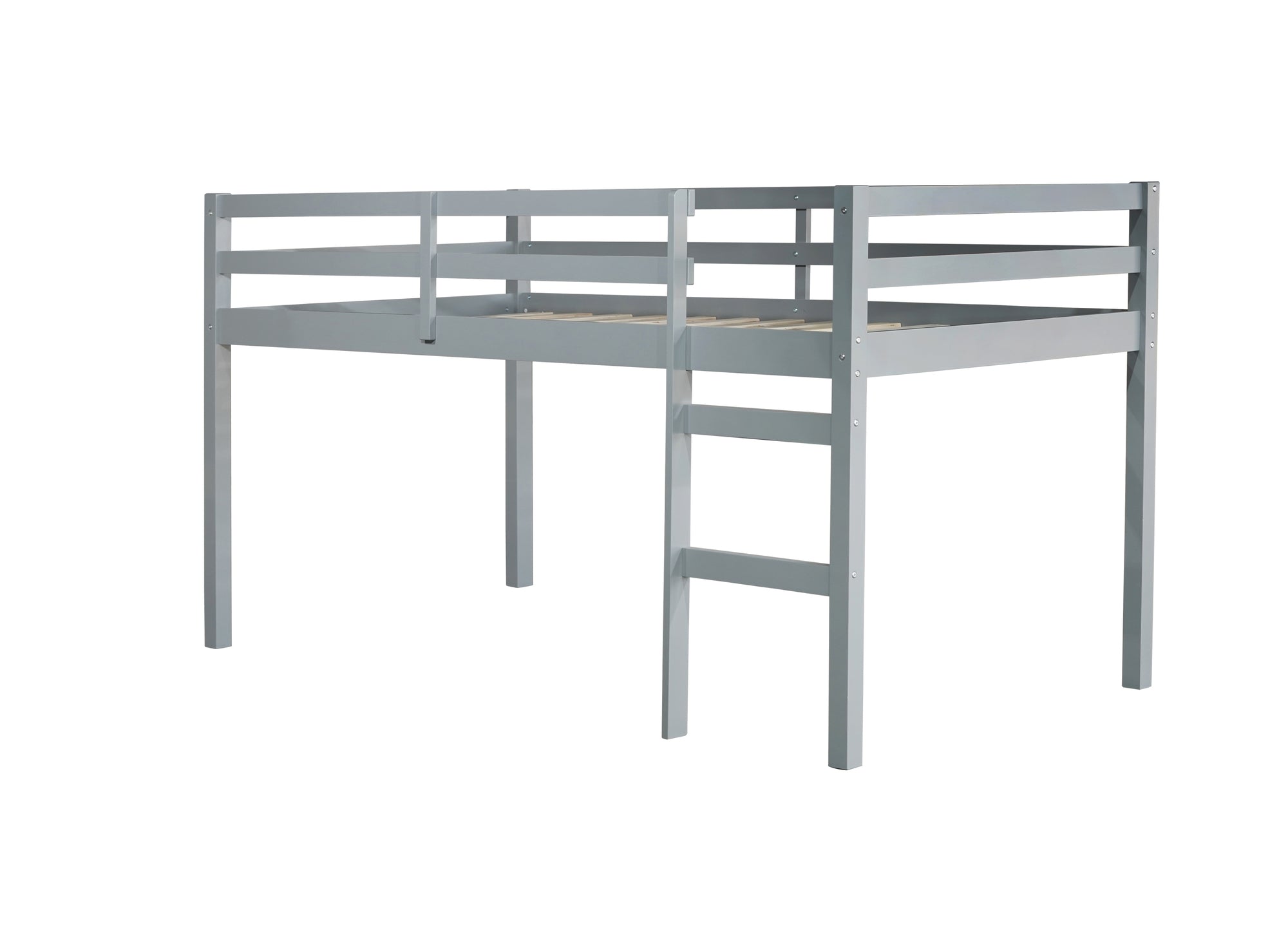 Gray Twin Loft Bed with Ladder in Rubber Wood