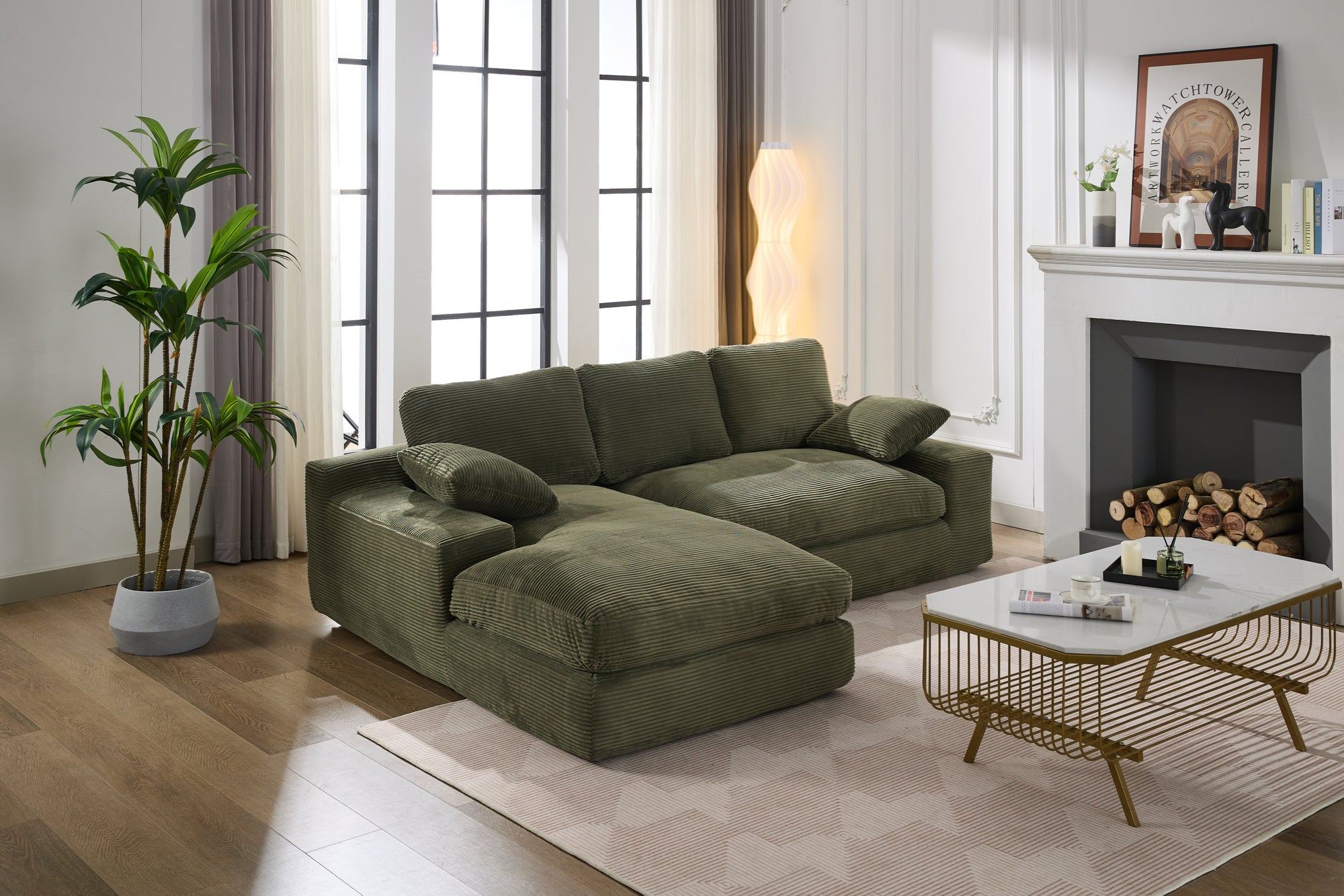 Army Green Modern Modular Sectional Sofa – Contemporary 4-Seater