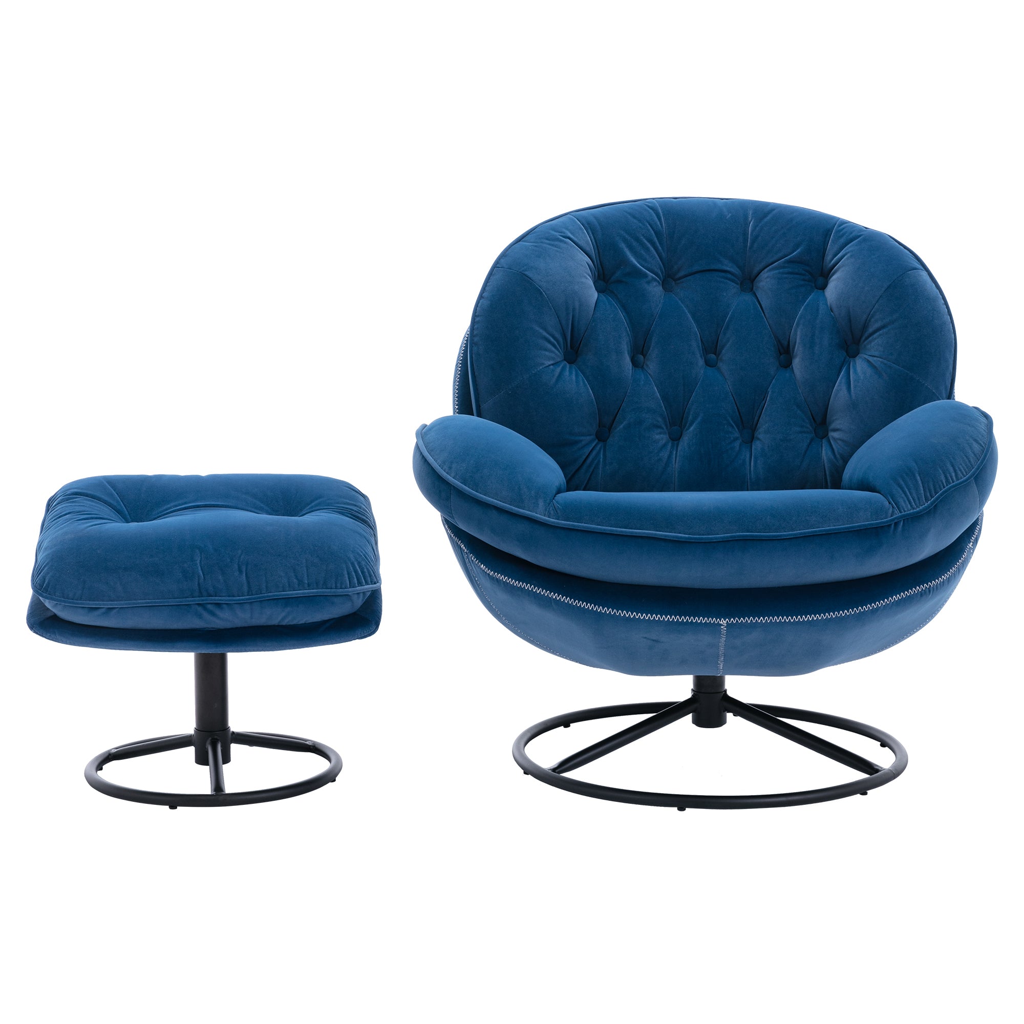 Blue Velvet Accent Chair with Ottoman