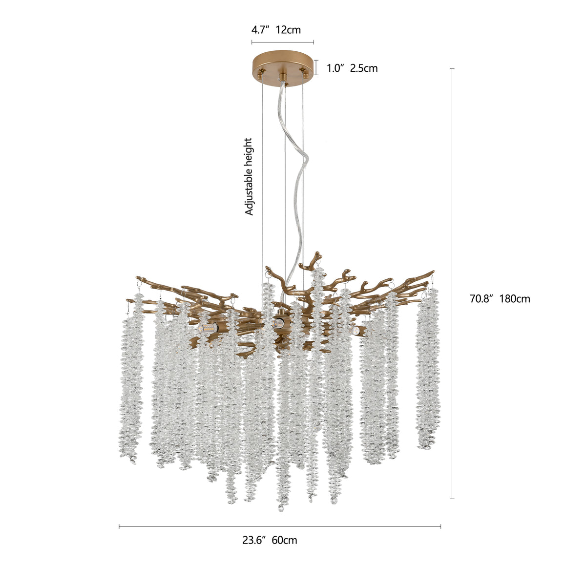 Modern Golden Pendant Light with Cascading Crystal Strands