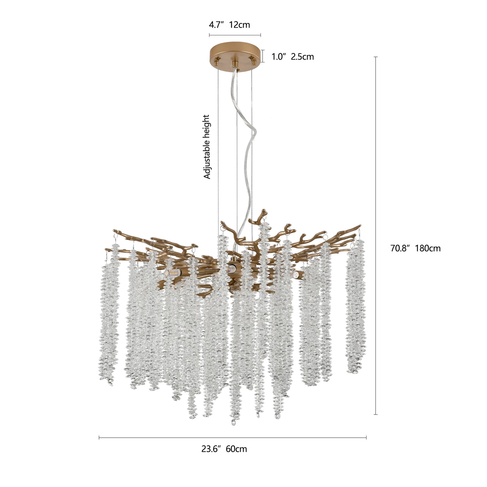 Modern Golden Pendant Light with Cascading Crystal Strands