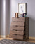 Modern Five Drawer Clothes And Storage Chest Cabinet With Cutout Handles In Hazelnut Color