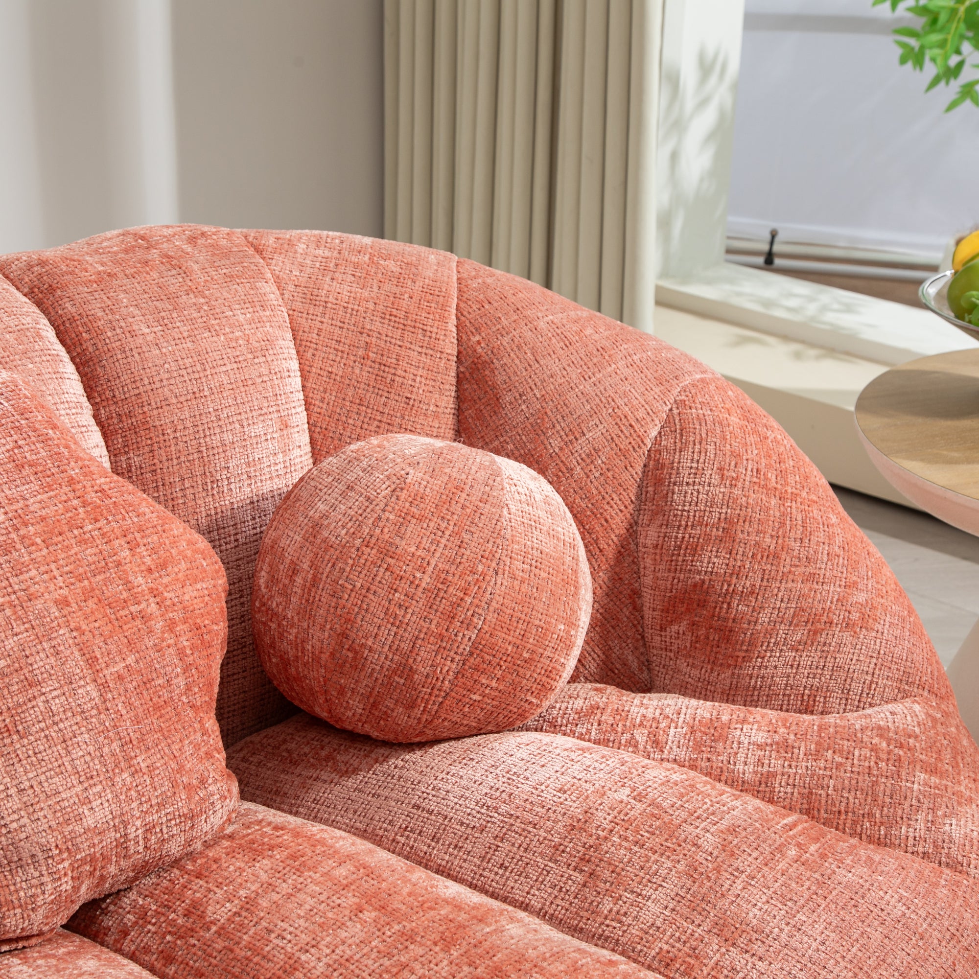 Pink Chenille Bean Shape 2-Seater Lazy Sofa