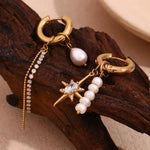 Load image into Gallery viewer, 18k Asymmetrical Pearl Diamond Hoop Earrings
