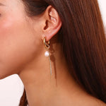 Load image into Gallery viewer, 18k Asymmetrical Pearl Diamond Hoop Earrings
