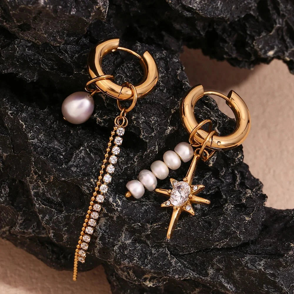 18k asymmetrical pearl diamond hoop earrings 864933