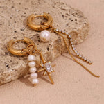 Load image into Gallery viewer, 18k Asymmetrical Pearl Diamond Hoop Earrings
