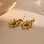 Load image into Gallery viewer, 18k Boho Evil Eye Bead Accented Earrings
