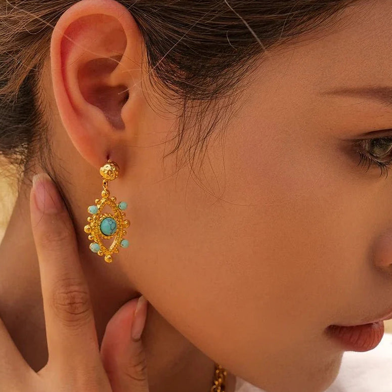 18k boho evil eye bead accented earrings 355433