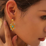 Load image into Gallery viewer, 18k Boho Evil Eye Bead Accented Earrings

