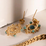 Load image into Gallery viewer, 18k Boho Evil Eye Bead Accented Earrings
