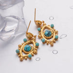 Load image into Gallery viewer, 18k Boho Evil Eye Bead Accented Earrings
