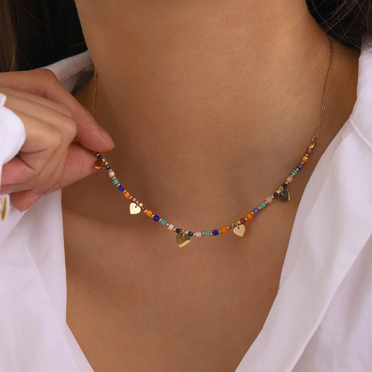 18k boho inspired colorful heart necklace 570339