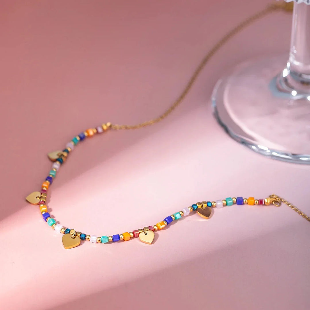 18k Boho Inspired Colorful Heart Necklace