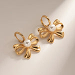 Load image into Gallery viewer, 18k Dainty Bow Pearl Center Necklace, Earring, Ring Set
