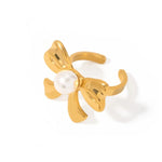 Load image into Gallery viewer, 18k Dainty Bow Pearl Center Necklace, Earring, Ring Set
