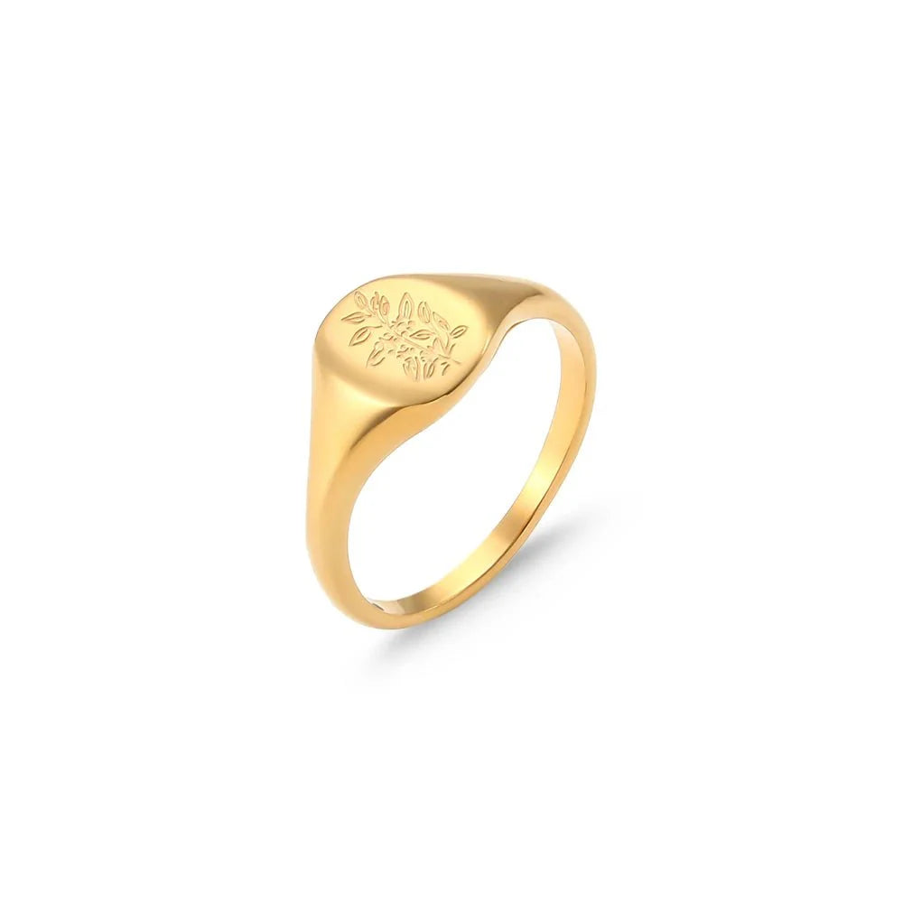 18k dainty floral signet rings 108342