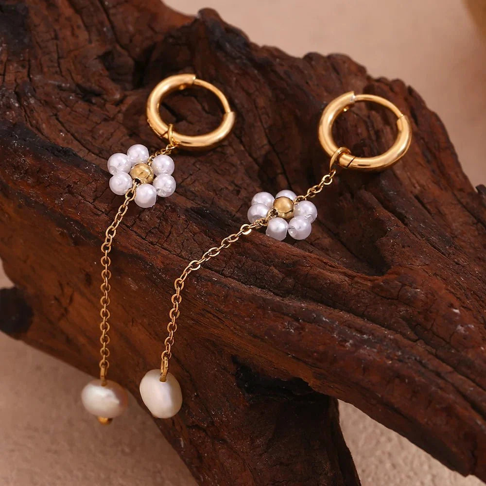 18k dangling floral pearl earrings 250144