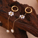Load image into Gallery viewer, 18k Dangling Floral Pearl Earrings
