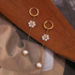 Load image into Gallery viewer, 18k Dangling Floral Pearl Earrings
