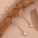 Load image into Gallery viewer, 18k Dangling Floral Pearl Earrings
