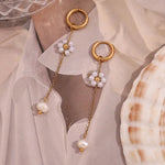 Load image into Gallery viewer, 18k Dangling Floral Pearl Earrings
