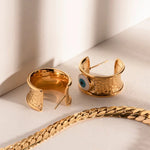 Load image into Gallery viewer, 18k Gold Textured Evil Eye Hoop Earrings
