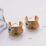 Load image into Gallery viewer, 18k Gold Textured Evil Eye Hoop Earrings
