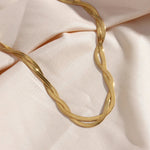 Load image into Gallery viewer, 18k Interwoven Herringbone Chain Necklace and Bracelet Set
