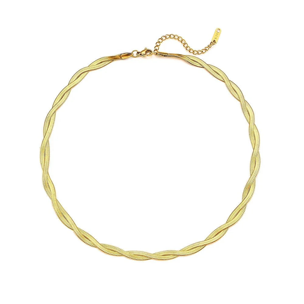 18k interwoven herringbone chain necklace and bracelet set