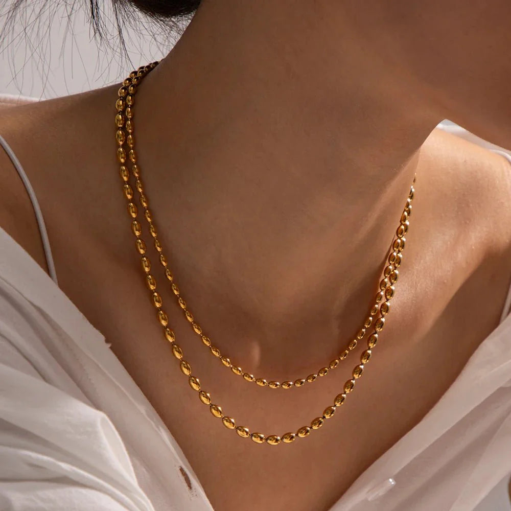 18k layered gold beaded necklace 805629