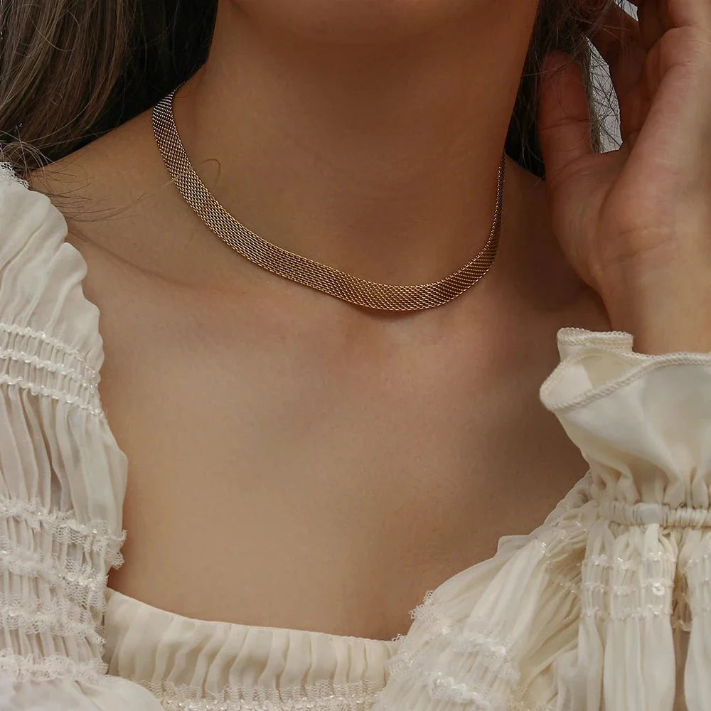 18k layered gold mesh choker necklace and bracelet 254305