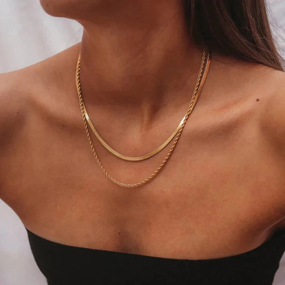 18k layered herringbone rope chain necklace 523449