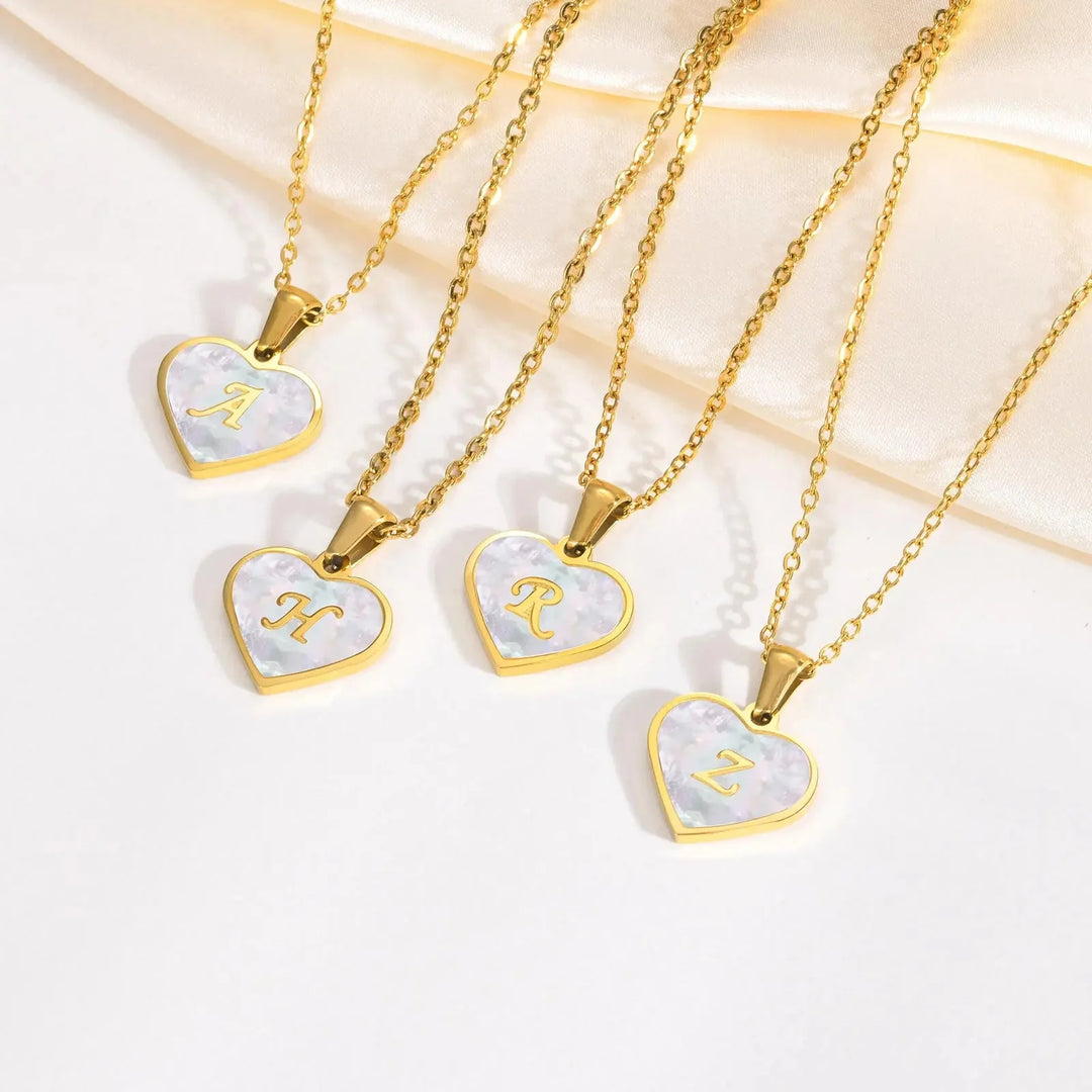 18k Pearl Heart Initial Letter Necklace