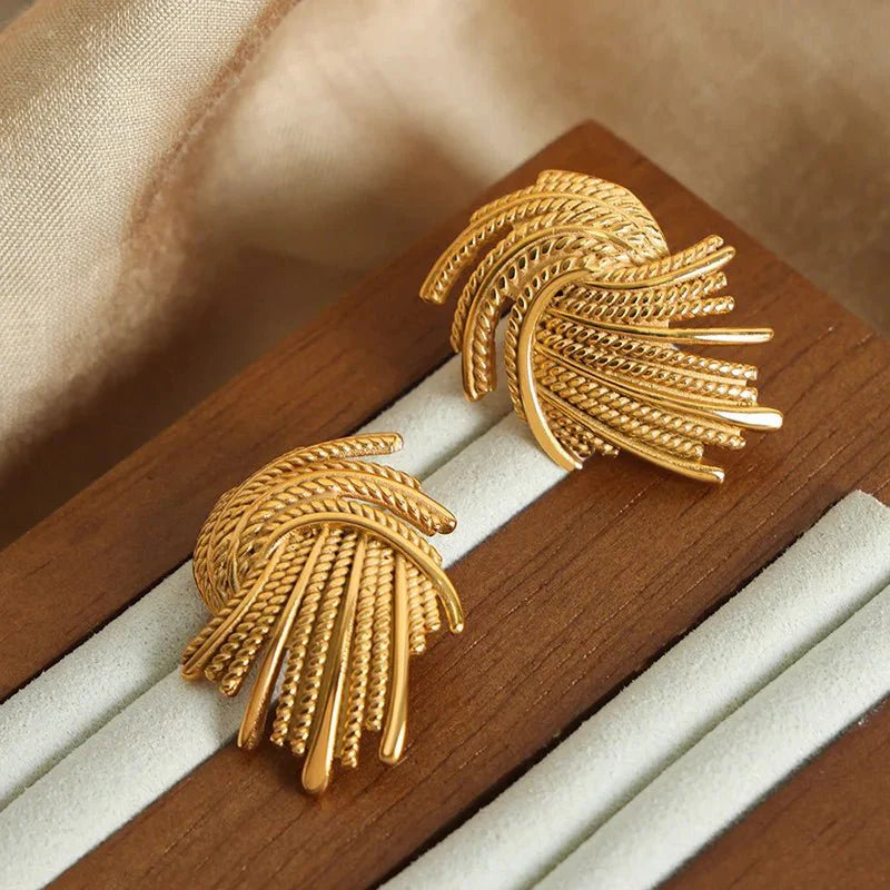 18k Spiraling Braided Dainty Earrings