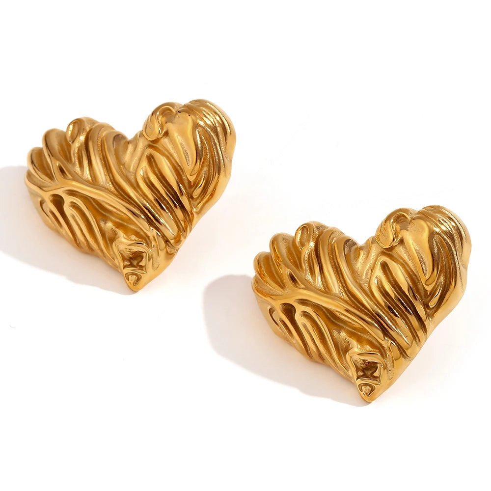 18k textured wavy heart stud earrings 806973