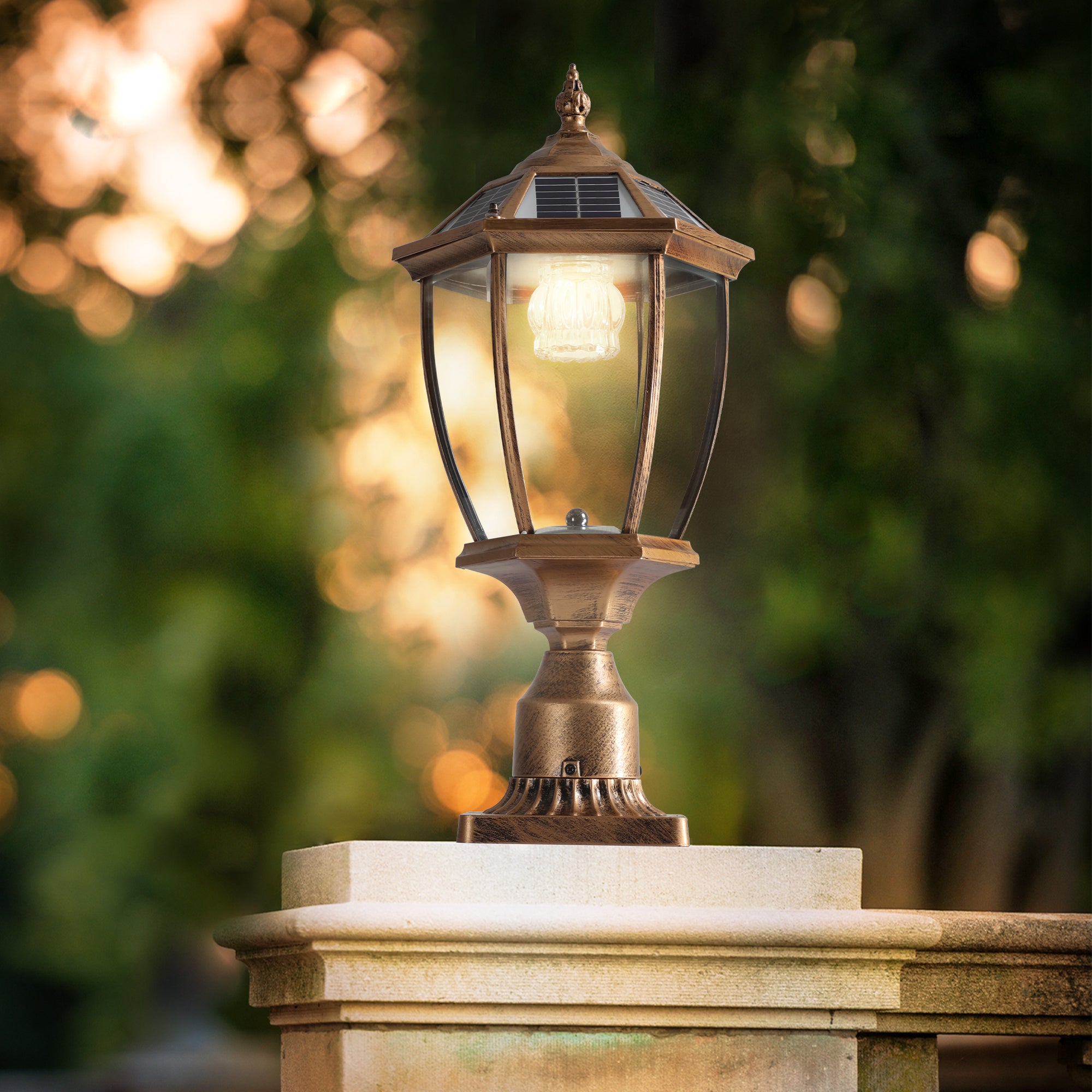 Retro Gold Solar Column Headlights with Dimmable LED