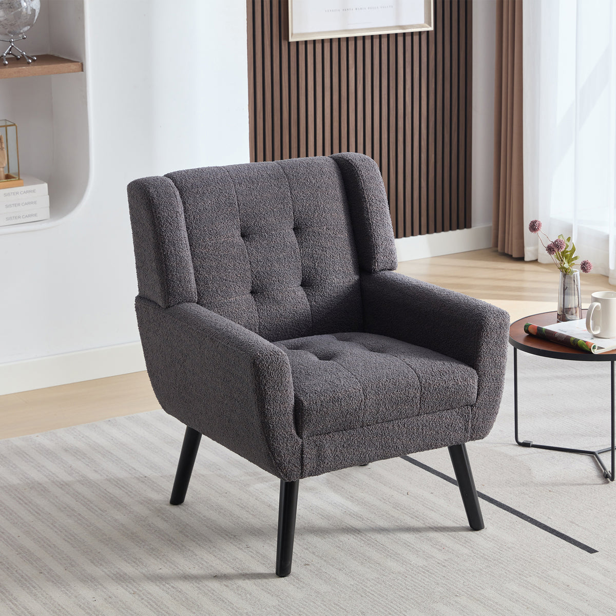 Modern Soft Dark Gray Velvet Upholstered Accent Chair