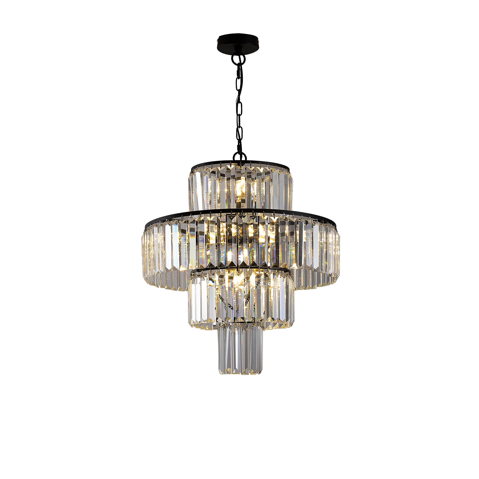 Sleek Metal Black Finish Crystal Chandelier