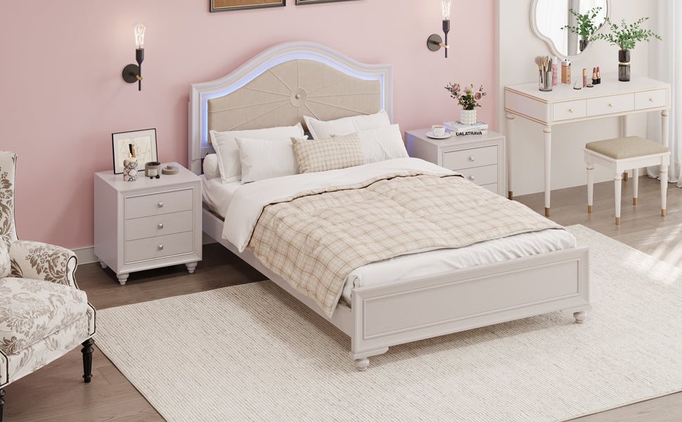 Cream Gray Queen 3-Piece Bedroom Set with Hidden LED Lighting