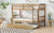 Twin Over Twin Rubberwood Bunk Bed with Trundle, Convertible Design in Natural Tones