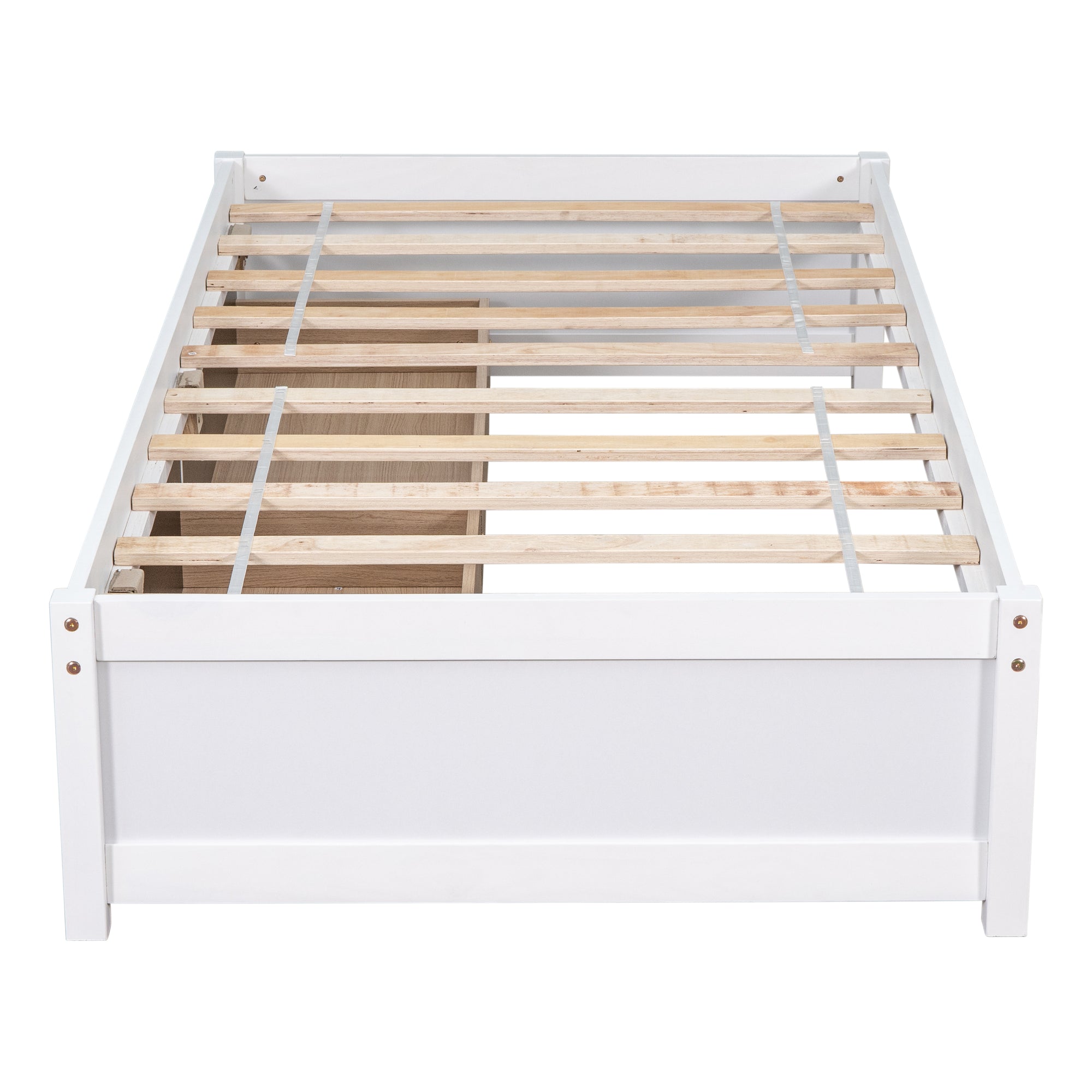 White Twin Bed with 2 Drawers, Solid Wood and No Box Spring Needed