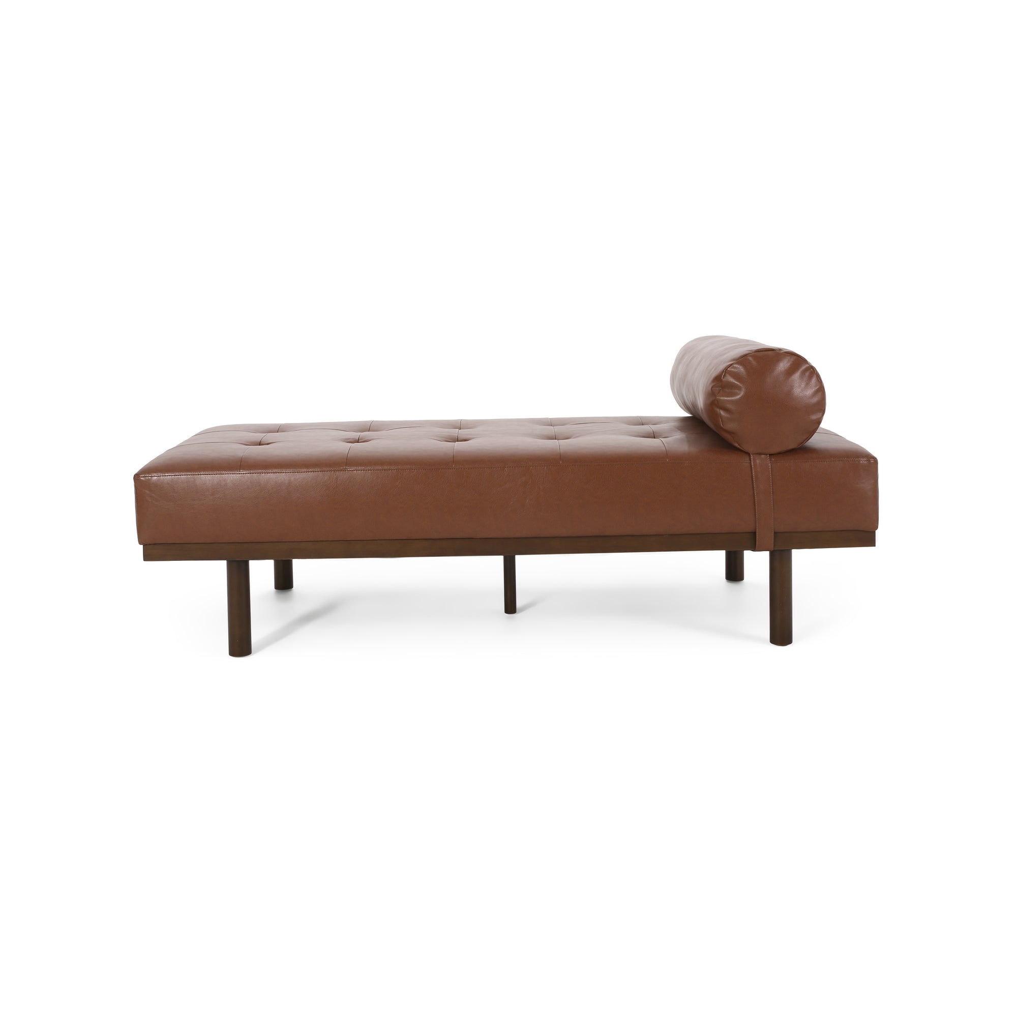 Contemporary Chaise Lounge with Bolster Pillow and Wood Legs