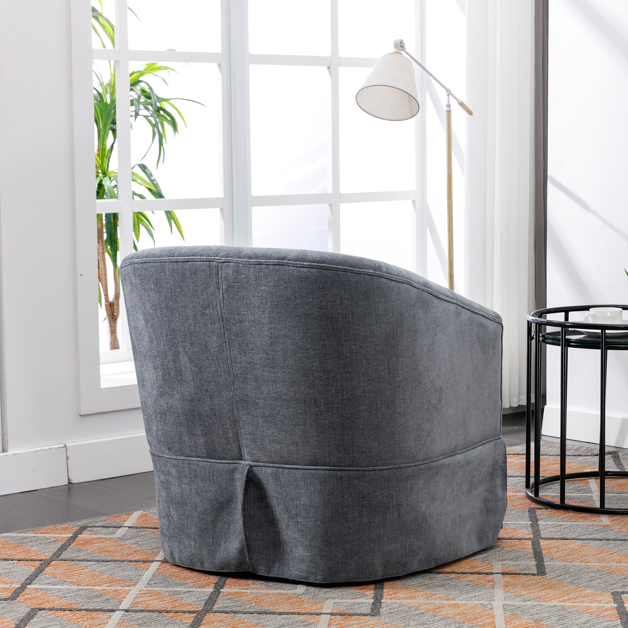 Gray Linen Blend Swivel Accent Armchair