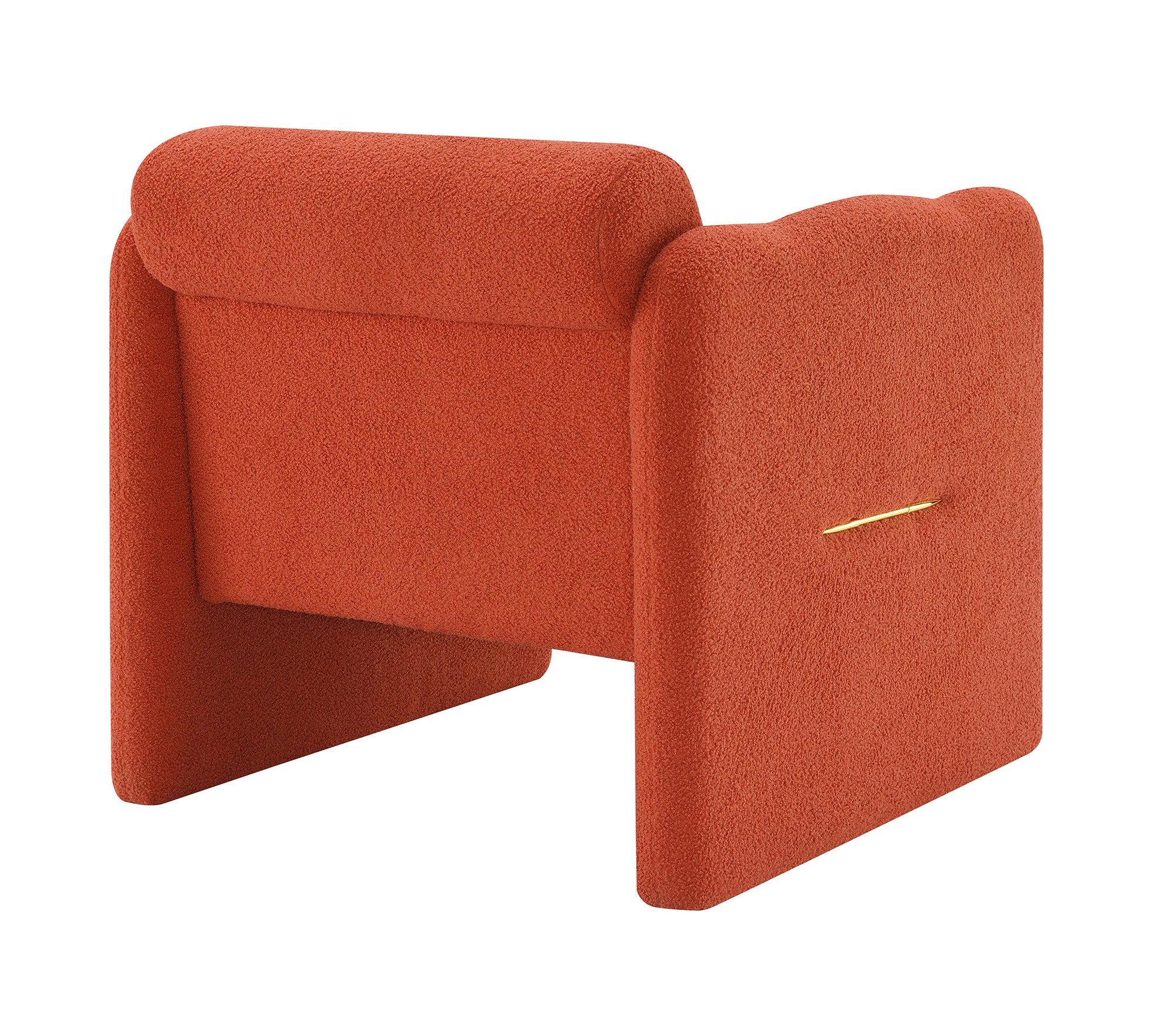 Arm Chair with Waved Arms, Orange Teddy Fabric, Accent Chair for Living Room and Bedroom