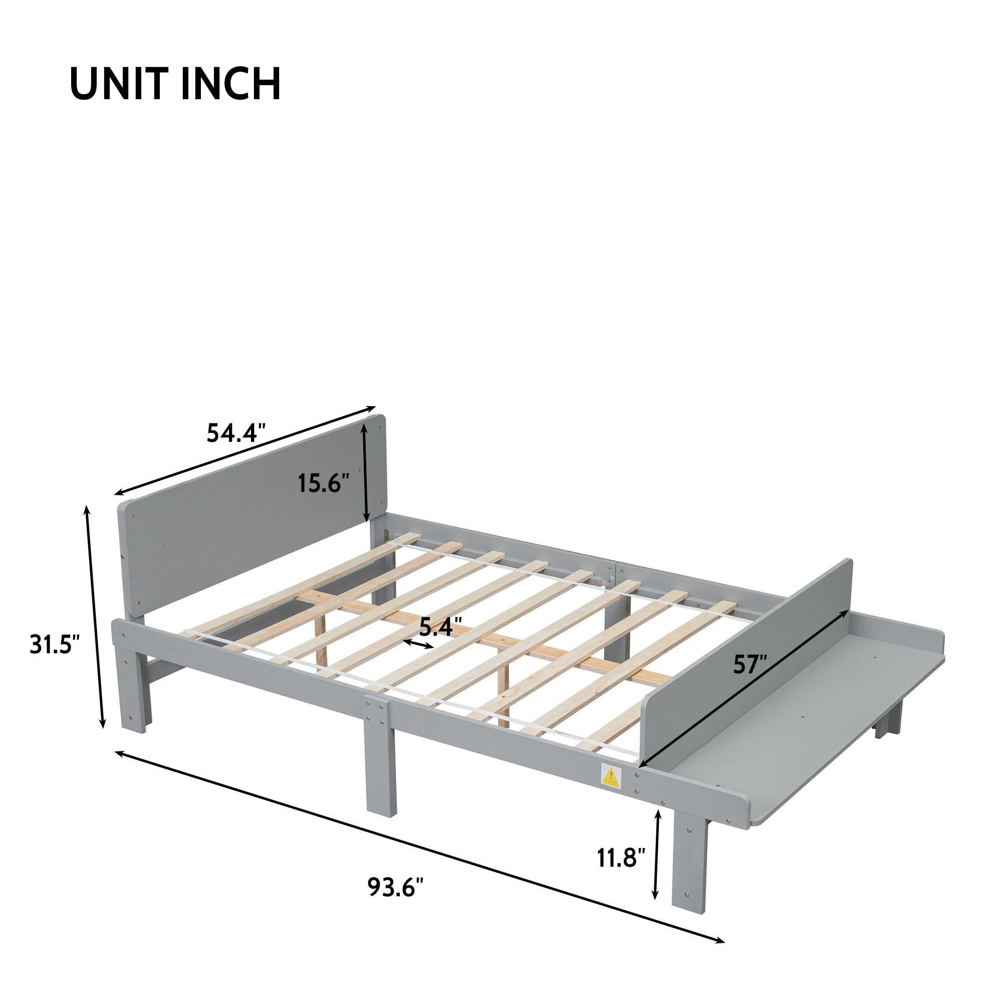 Full Bed with Built-In Footboard Bench in Gray