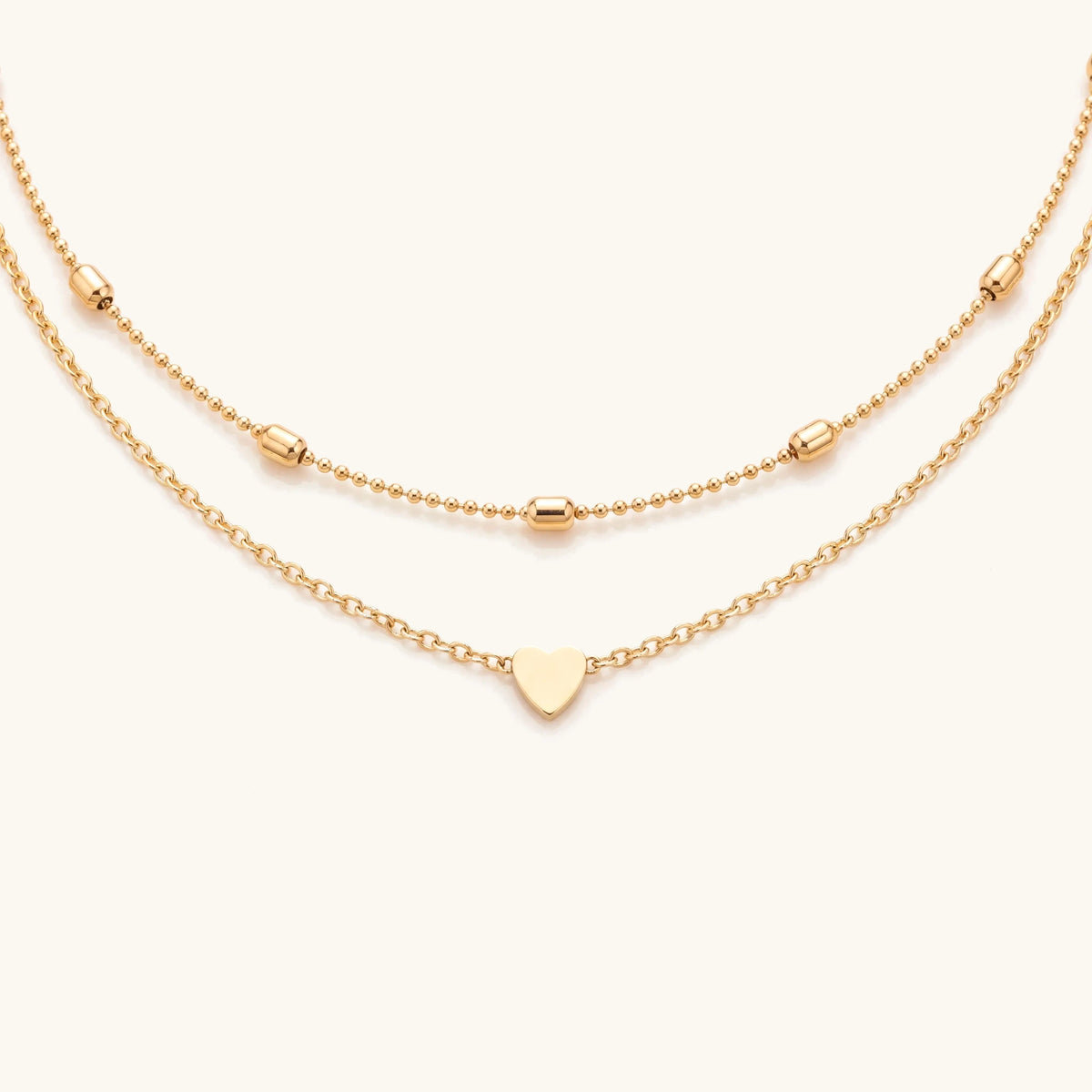 Ball Chain Heart Double Layer Anklet in gold