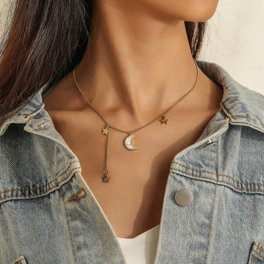Star and moon necklace crescent moon