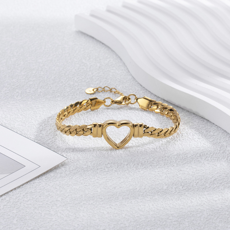 Gold hollow heart bracelet open heart bracelet
