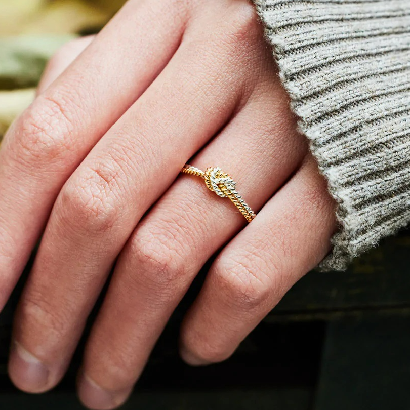 Angel rope knot gold and silver ring